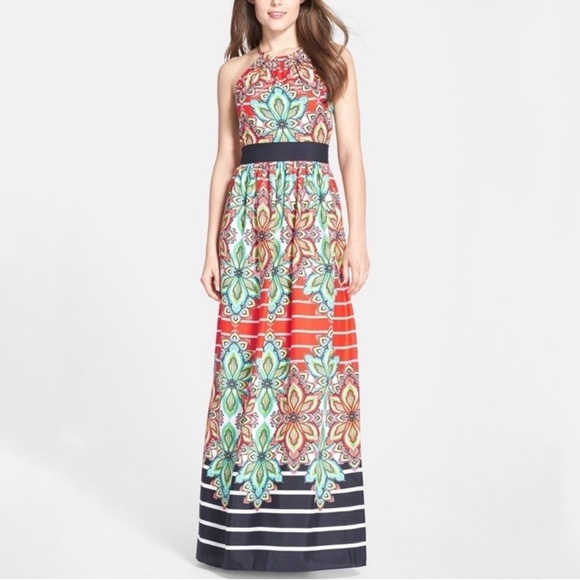 ELIZA J Crepe de Chine Floral Halter Handkerchief Maxi Dress Size 8 - Picture 1 of 14